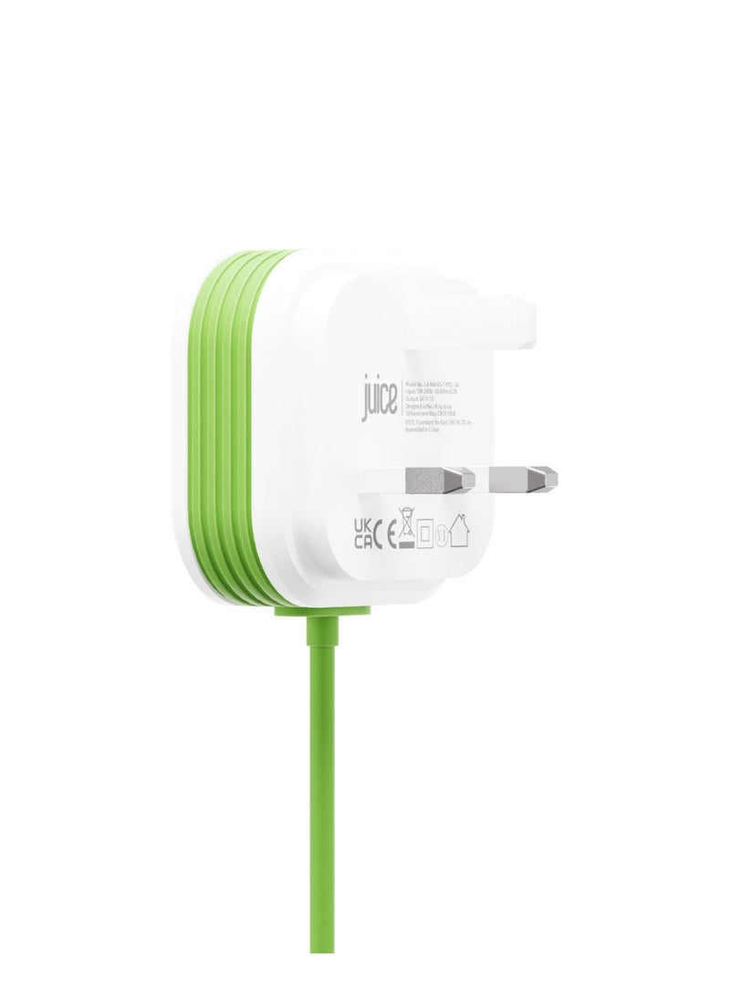 جوس شاحن JUICE بقدرة 20 واط مع كابل Lightning مدمج بطول 1.5 متر | شاحن رئيسي متوافق مع Apple Lightning | لشحن سريع لهواتف iPhone وiPad | معتمد من Apple MFI | تصميم مدمج مع تقنية القبضة الآمنة – باللون الأبيض والأخضر. - Image 2